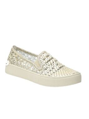 Marc Fisher Savvy Woven Metallic Slip-On Sneakers in Light Gold. Size 8M